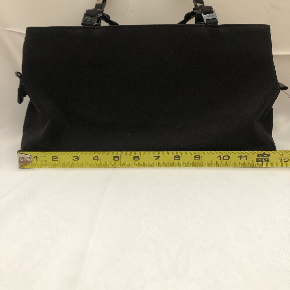 Salvatore Ferragamo Black Canvas Handbag With Leather & Chain Handles - Picture 13 of 16